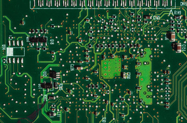 Macro photo of laptop microcircuits close up