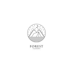 monoline forest, mountain and wave logo icon vector