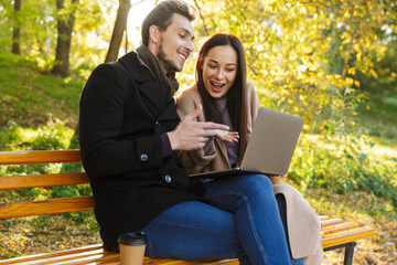 Cheerful young couple spending fun time