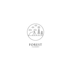 monoline forest, mountain and wave logo icon vector