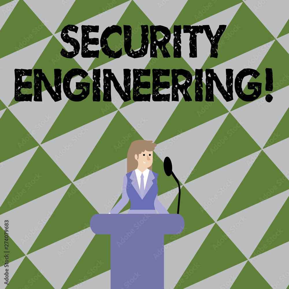 Poster text sign showing security engineering. business photo showcasing focus on the security aspects in t