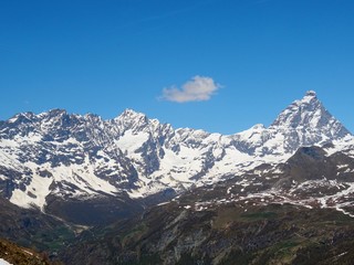The mountains of the Italian Alps, in Val d'aosta, near the village of Chamois, Italy - June 2019.