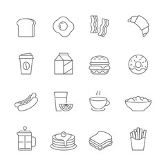 Breakfast and fastfood outline icons