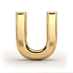 Golden font, letter U, 3d render, gold metal texture,  on white background © Alexander Sharkov