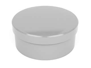 Round box. Closed gray carton. 3d rendering illustration isolated