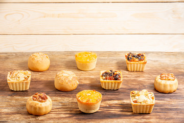 Cookies stuffed with grains on wooden