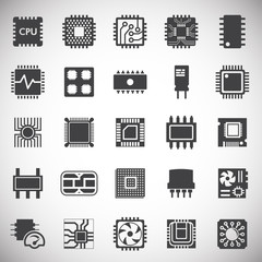 Computer chip related icons set on background for graphic and web design. Simple illustration. Internet concept symbol for website button or mobile app.