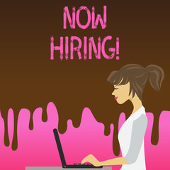 Conceptual hand writing showing Now Hiring. Business photo text finding evaluating working relationship with future employees Strip Size Lined Paper Sheet Hanging Using Blue Clothespin.