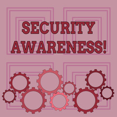 Handwriting text writing Security Awareness. Conceptual photo educating employees about the computer security Colorful Cog Wheel Gear Engaging, Interlocking and Tesselating Flat Style