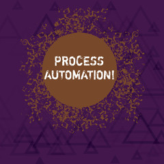 Writing note showing Process Automation. Business concept for the use of digital technology to perform a process Disarrayed Jumbled Musical Notes Icon with Colorful Circle