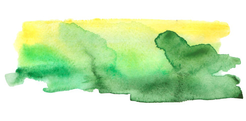 Obraz premium Watercolor abstract green spot, blot. Colorful vintage background, reminiscent of a forest landscape. Green outlines of the silhouette of the forest. Expressive abstract watercolor stain with splashes