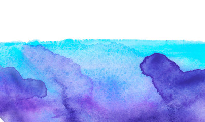 Fototapeta na wymiar Watercolor blue background, blot, blob, splash of blue paint on white background. Watercolor blue sky, spot, abstraction. Abstract art illustration, scenic background. The color splashing