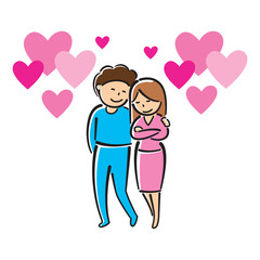 Couple in love hugging, vector