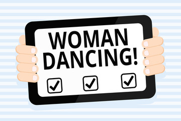 Writing note showing Woanalysis Dancing. Business concept for confident woanalysis that dances gracefully and professionally Color Tablet Smartphone with Screen Handheld Back of Gadget