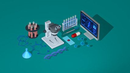 biology, genetics, chemistry concept animation. new technologies, isometric view (3d render)