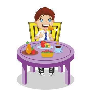 recommend clip art: Boy Eating. Smiling Cartoon Schoolboy Eat Meal