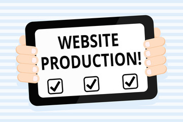 Writing note showing Website Production. Business concept for process of creating websites and it s is components Color Tablet Smartphone with Screen Handheld Back of Gadget