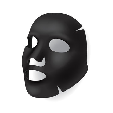 black face mask, cosmetic procedures, rejuvenation, realistic black mask vector illustration isolated.