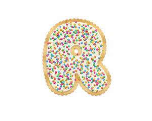 Letter R made of cookie isolated on white background