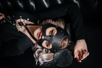 sexy beautiful girl with mouse ears. funny young woman.close-up portrait