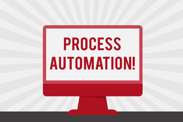 Handwriting text Process Automation. Conceptual photo the use of digital technology to perform a process Blank Space Desktop Computer Colorful Monitor Screen Freestanding on Table