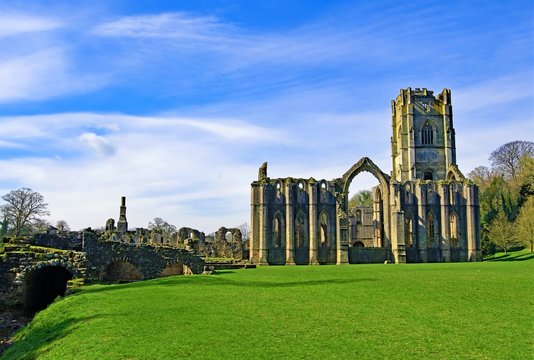 Blue sky thinking at Fountain's Abbey, North Yorkshire, England