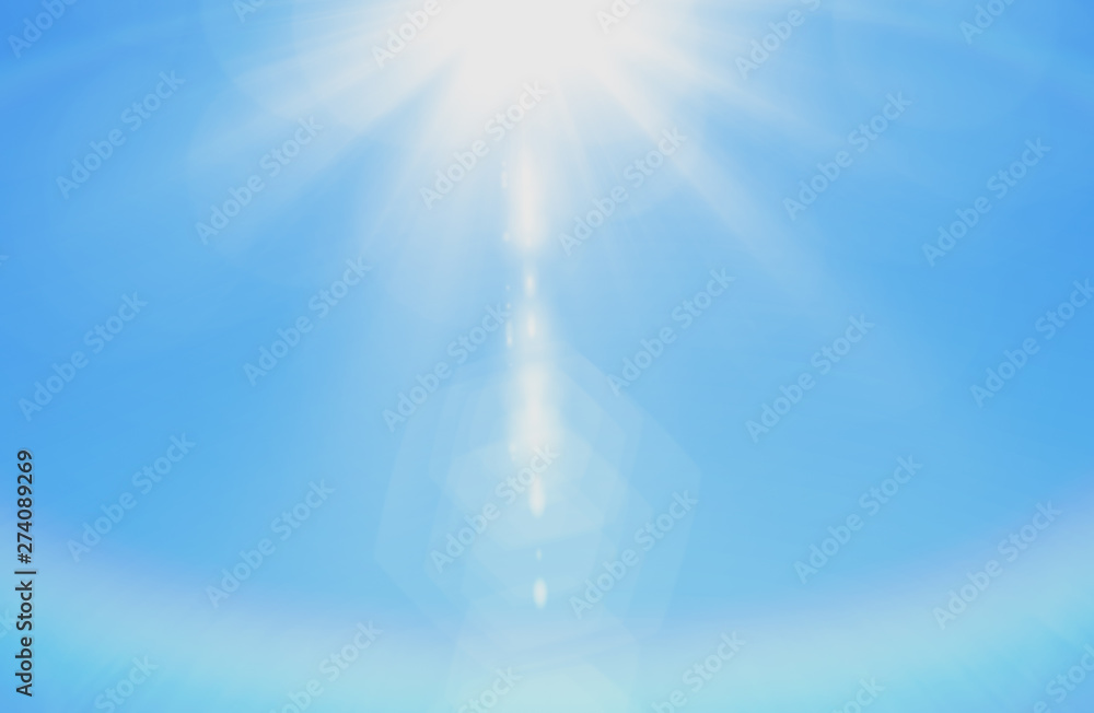 Wall mural sky with sunbeams light flare white fluffy cloudscape nature background retro color style