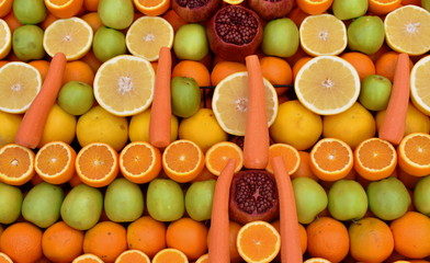 Fruits and carrots on a vendor's table