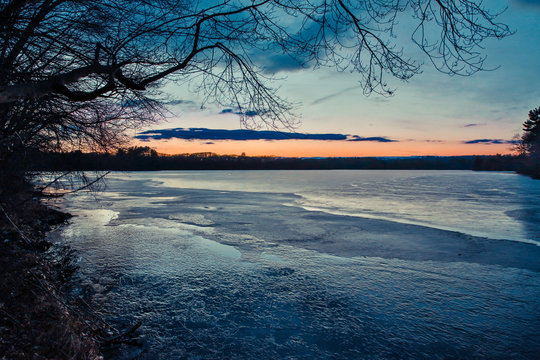 Sunset On A Lake In Marlborough, Massachusetts