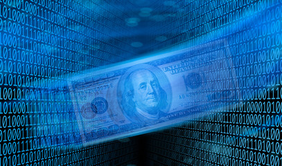 internet business concept of binary code tecnology with one hundred American dollar