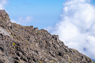 Above the clouds and geological landscape at Roque de los Muchachos, La Palma Island, Canary Islands, Spain