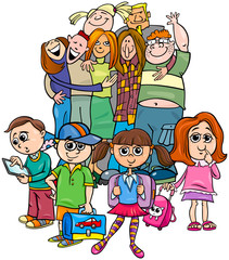 cartoon elementary school children group