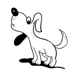 Cute cartoon dog, cartoon character, digital black and white drawing in vector