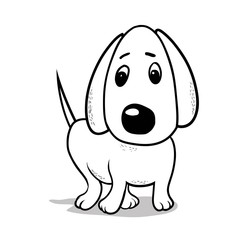 Cute cartoon dog, cartoon character, digital black and white drawing in vector