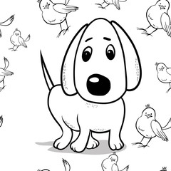 Seamless pattern, cute cartoon doggy, fabric design for kids, cartoon character, vector drawing