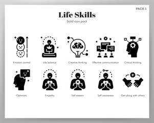 Life skills icons Solid pack