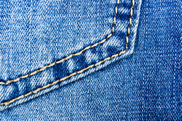 clothing items blue stonewashed faded jeans cotton fabric texture with seams, clasps, buttons and...