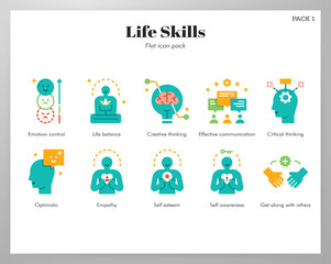 Life skills icons flat pack