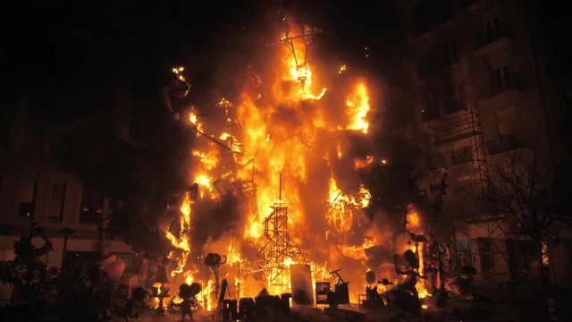 A huge burning installation during the Las Fallas feast in Valencia