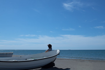 Fishing boats on the beach in the early morning