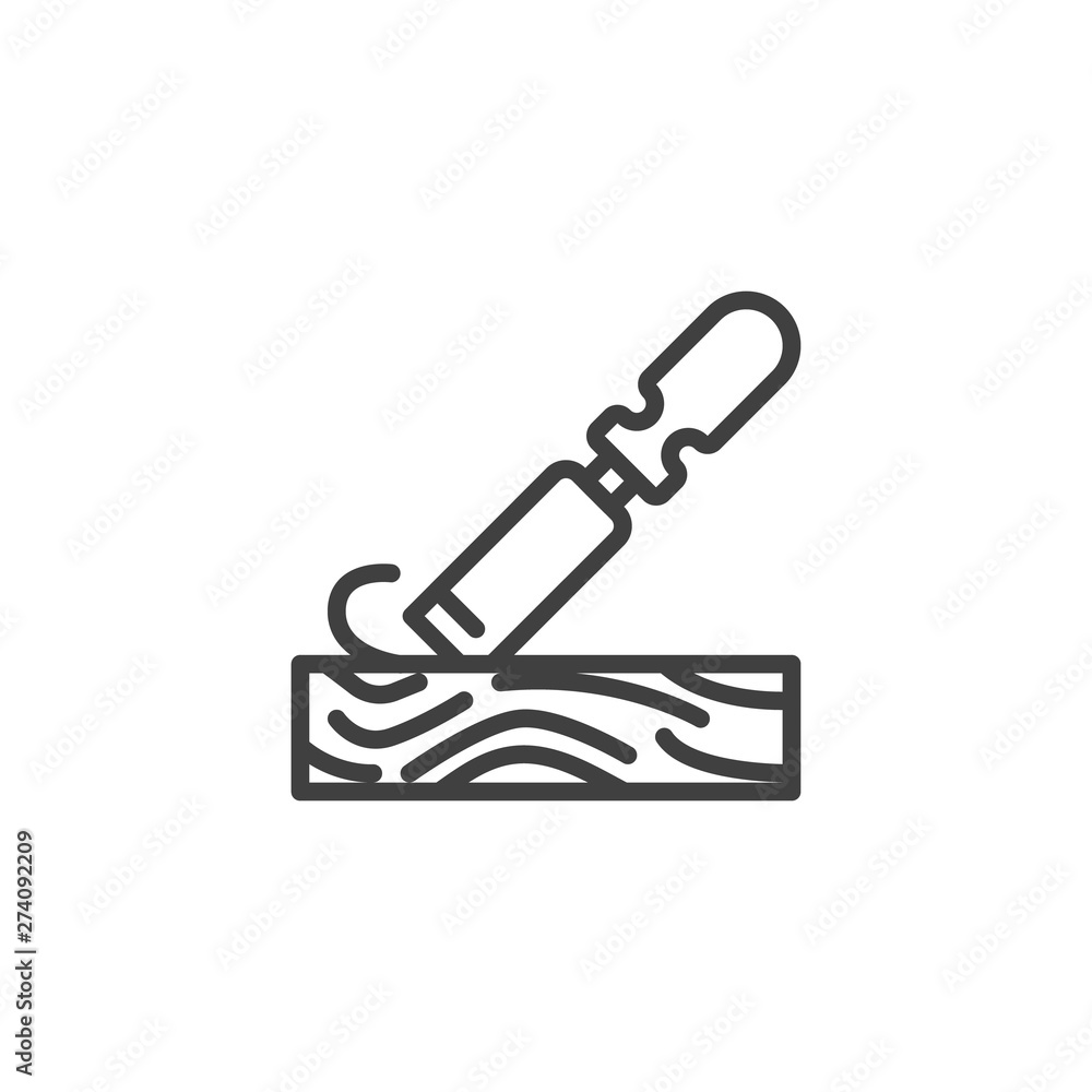 Poster chisel plowing a wood plank line icon. linear style sign for mobile concept and web design. handle w