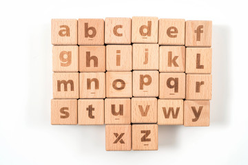Alphabet on wood ,white background