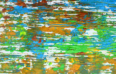 Brown, green, yellow blue mix of soft contrasts, paint acrylic background.
