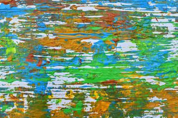 Brown, green, yellow blue mix of soft contrasts, paint acrylic background.