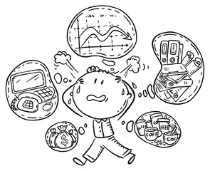 Office worker or accountant in stress because of the deadlines and too many tasks, outline