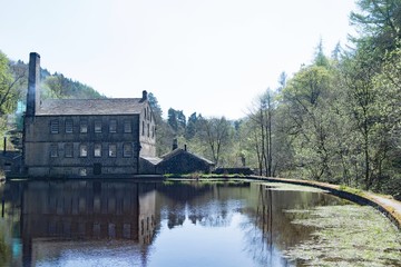 Fototapeta premium Reflections at Gibson Mill, Hardcastle Craggs, Hebden Bridge, West Yorkshire