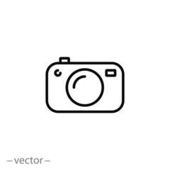 camera icon, photographing, line symbol on white background - editable stroke vector illustration