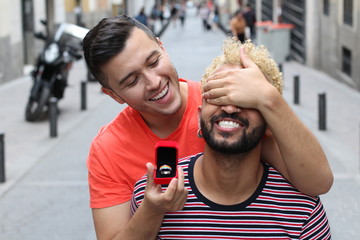 Ethnic gay couple about to get engaged 