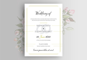 Wedding Invitation Layout with Gold Lines