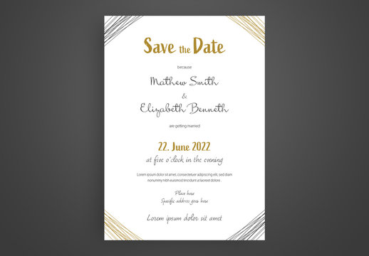 Wedding Invitation Layout with Gold Accents